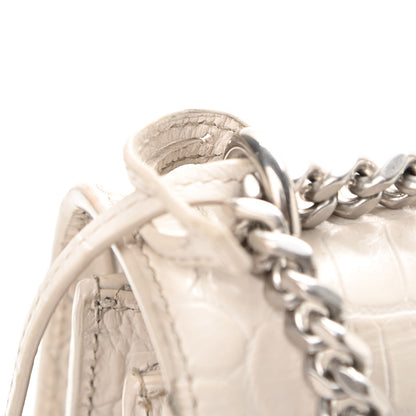 Saint Laurent Calfskin Crocodile Embossed Medium Monogram Sunset Icy White 12 of 13