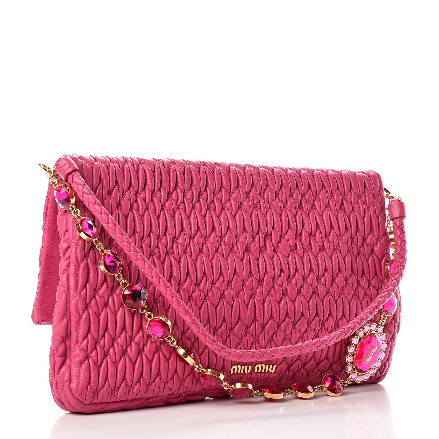 Miu Miu Nappa Matelasse Crystal Flap Clutch Fuxia 4 of 9
