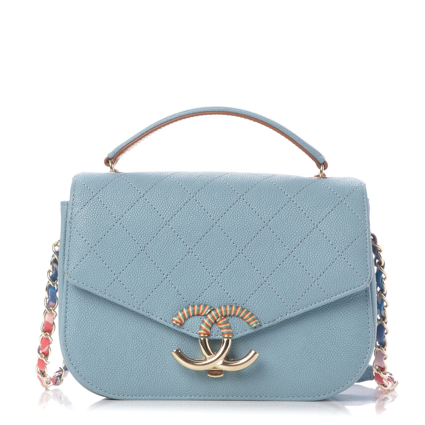 Grained Calfskin Quilted Small Cuba Top Handle Flap Blue