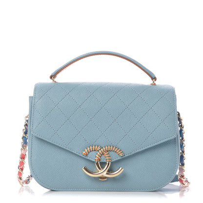 Chanel Grained Calfskin Quilted Small Cuba Top Handle Flap Blue 1 of 9
