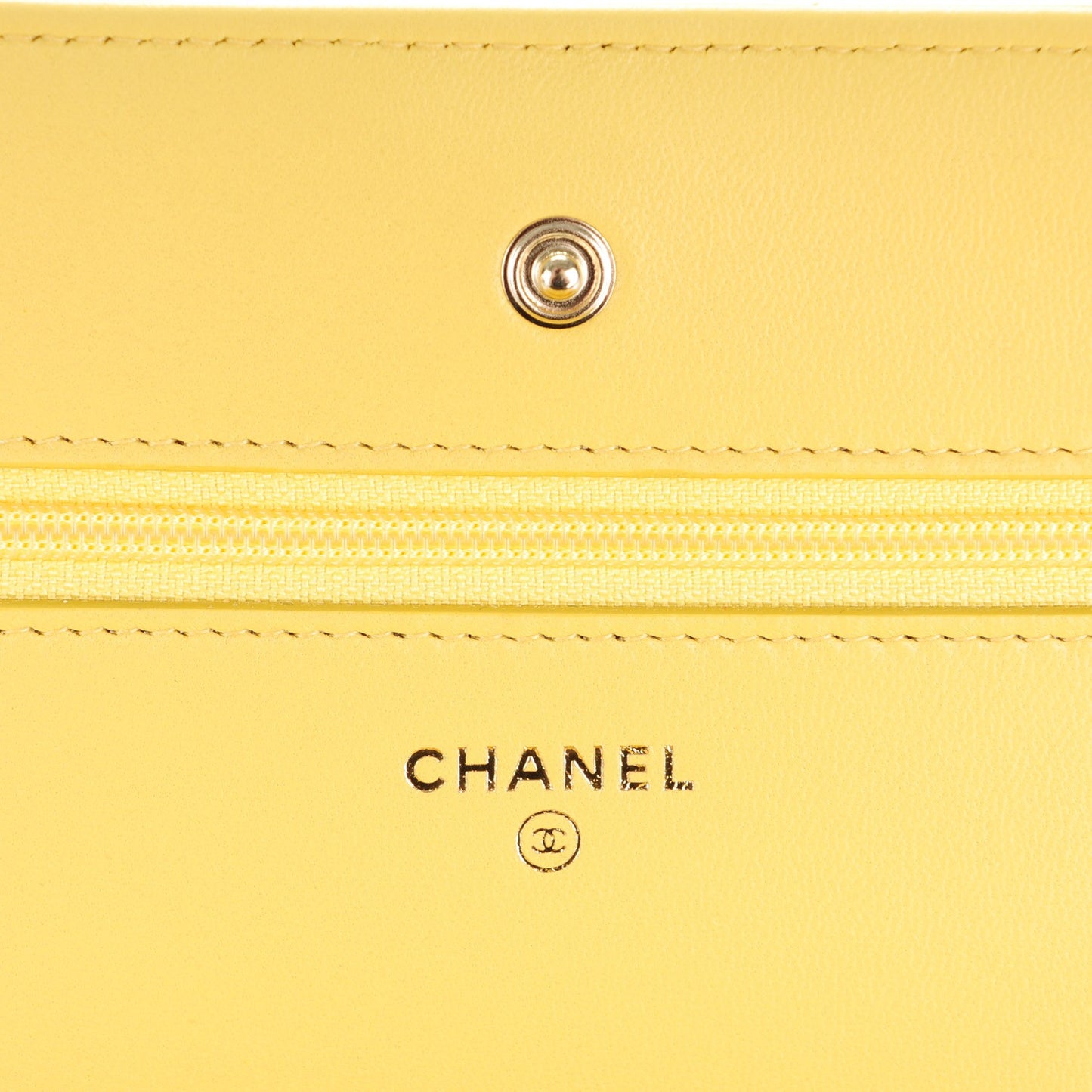 Lambskin Chevron Wallet On Chain WOC Yellow