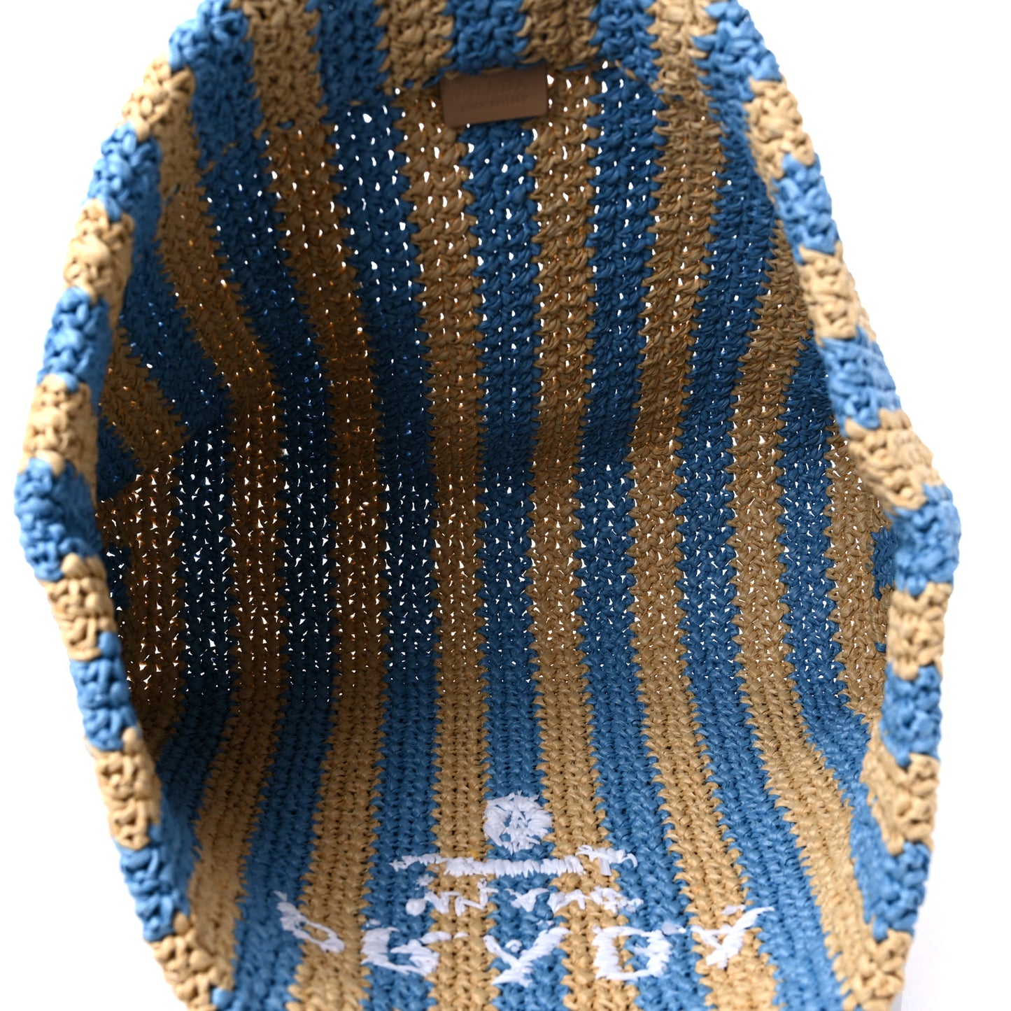 Yarn Raffia Effect Crochet Striped Large Logo Tote Naturale Celeste
