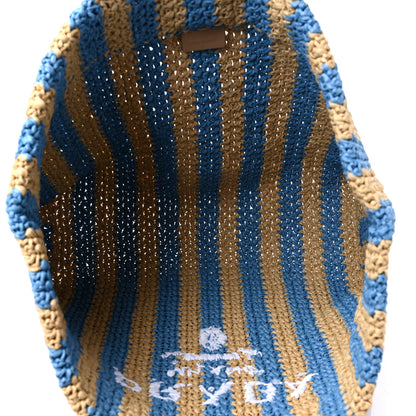 Prada Yarn Raffia Effect Crochet Striped Large Logo Tote Naturale Celeste 5 of 8