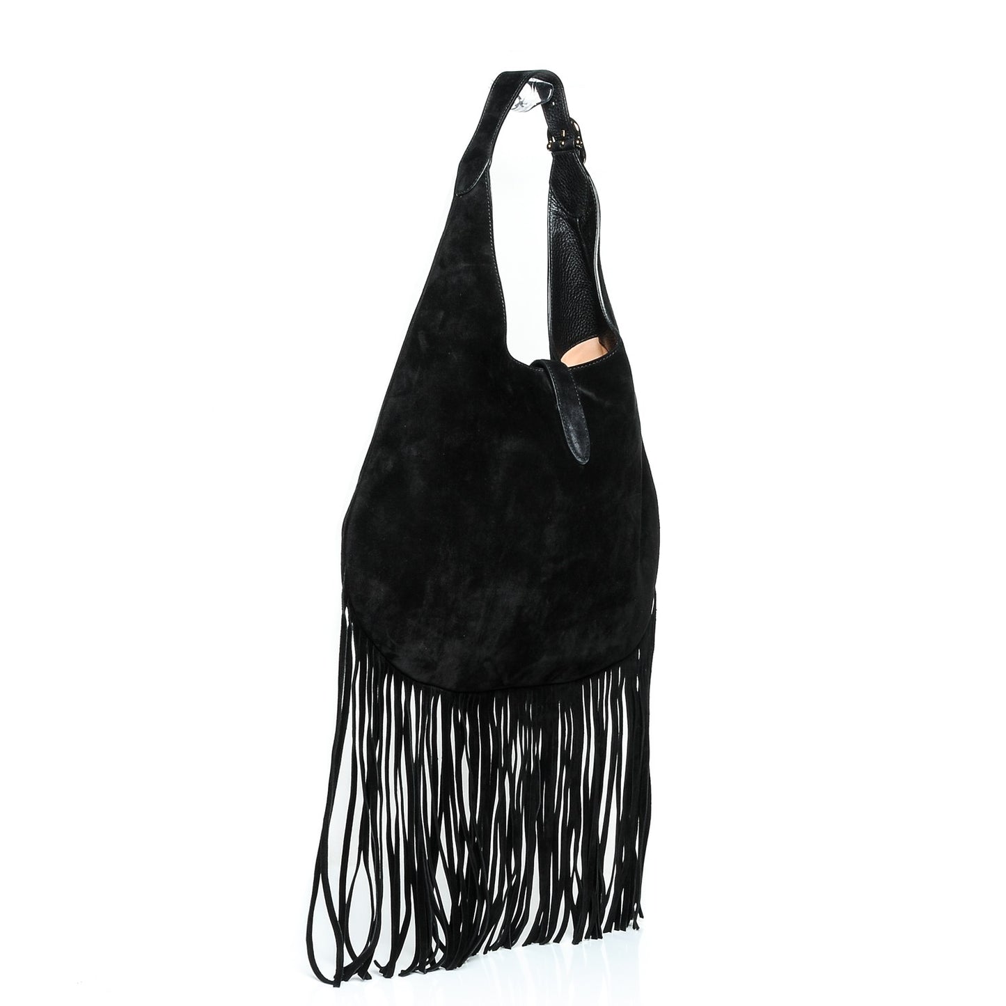 Suede Large New Jackie Nouveau Fringe Hobo Black