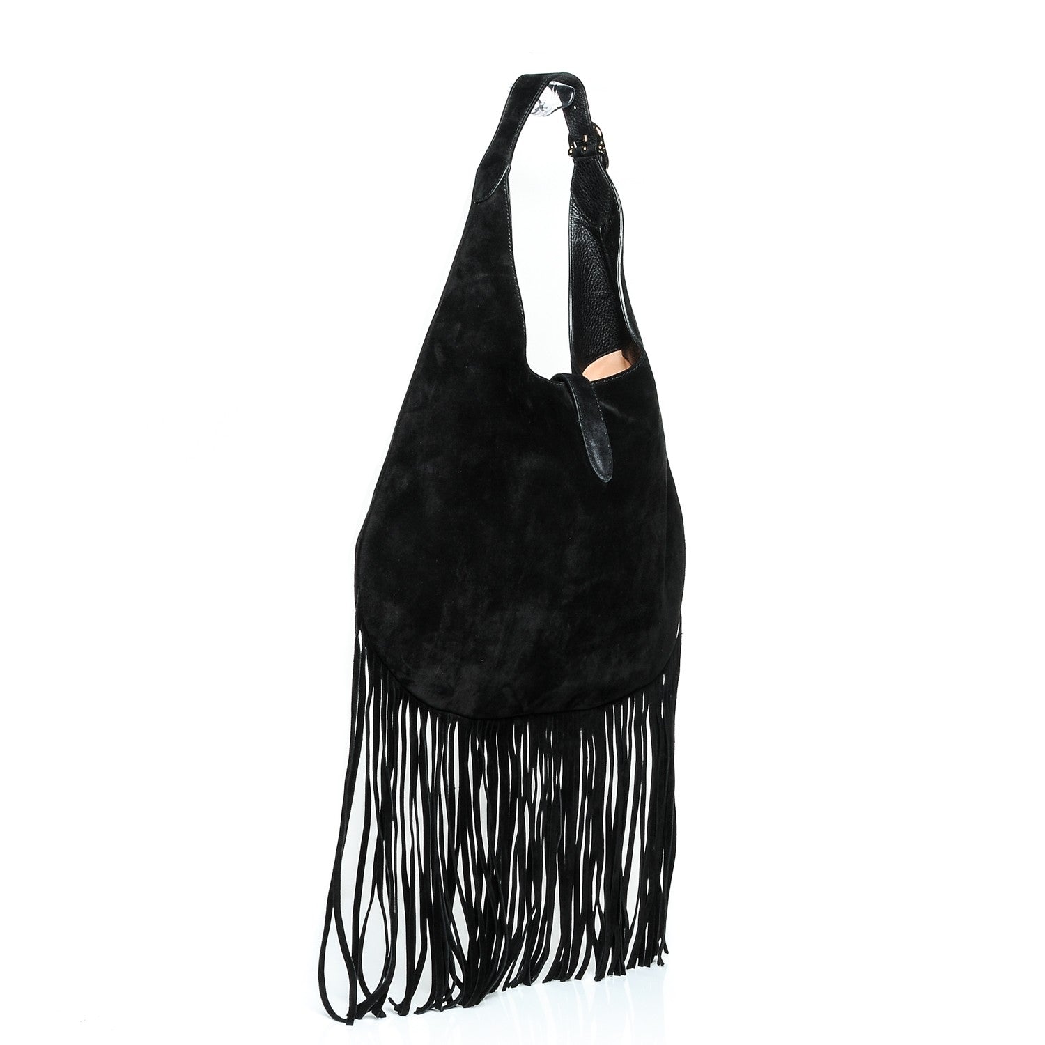 Gucci Suede Large New Jackie Nouveau Fringe Hobo Black 3 of 7