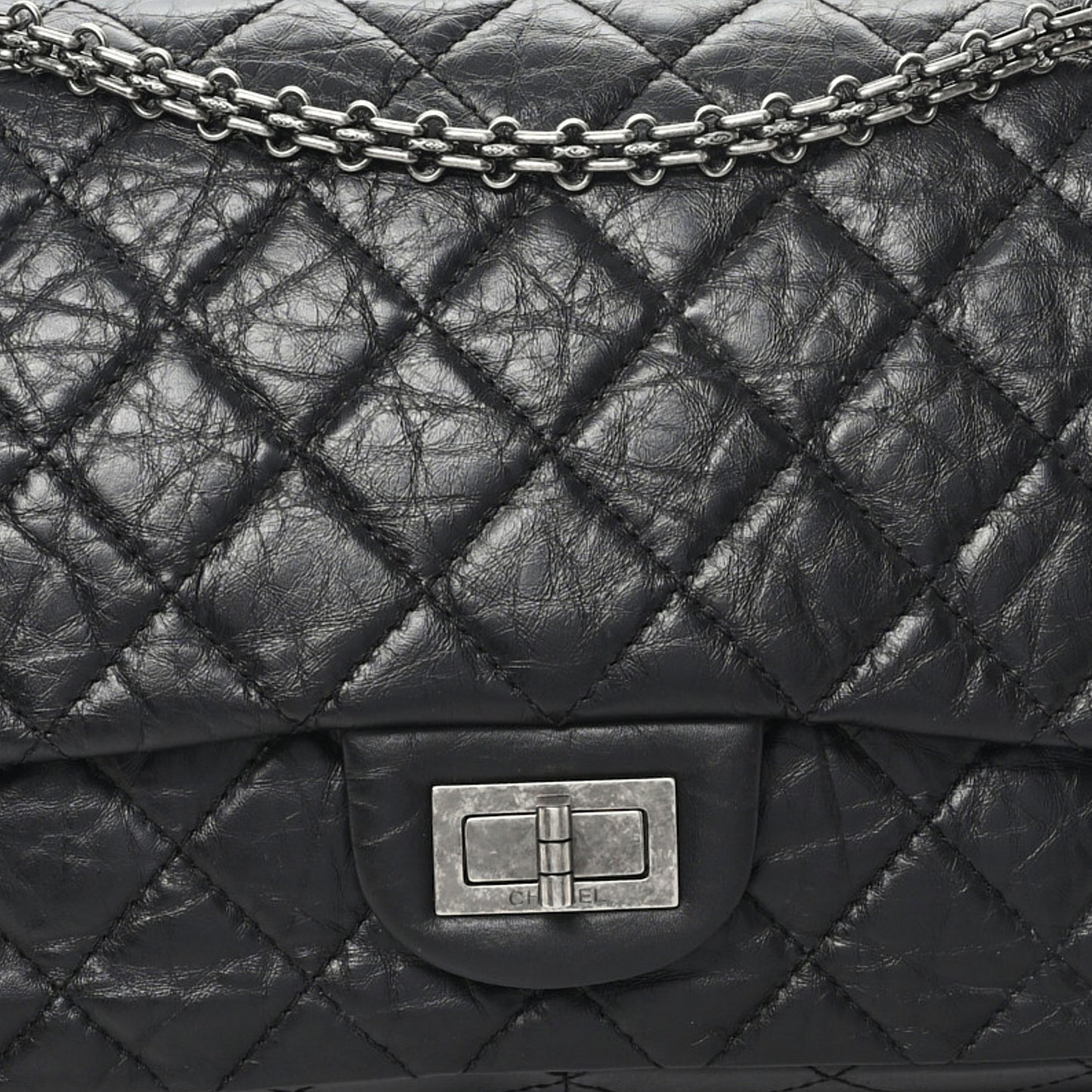 Aged Calfskin Quilted 2.55 Reissue 227 Flap Black
