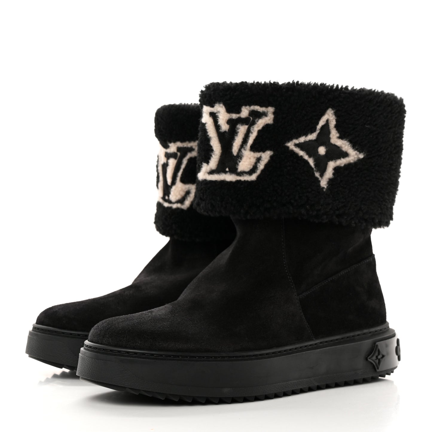 Suede Calfskin Shearling Snowdrop Flat Ankle Boot 39 Black