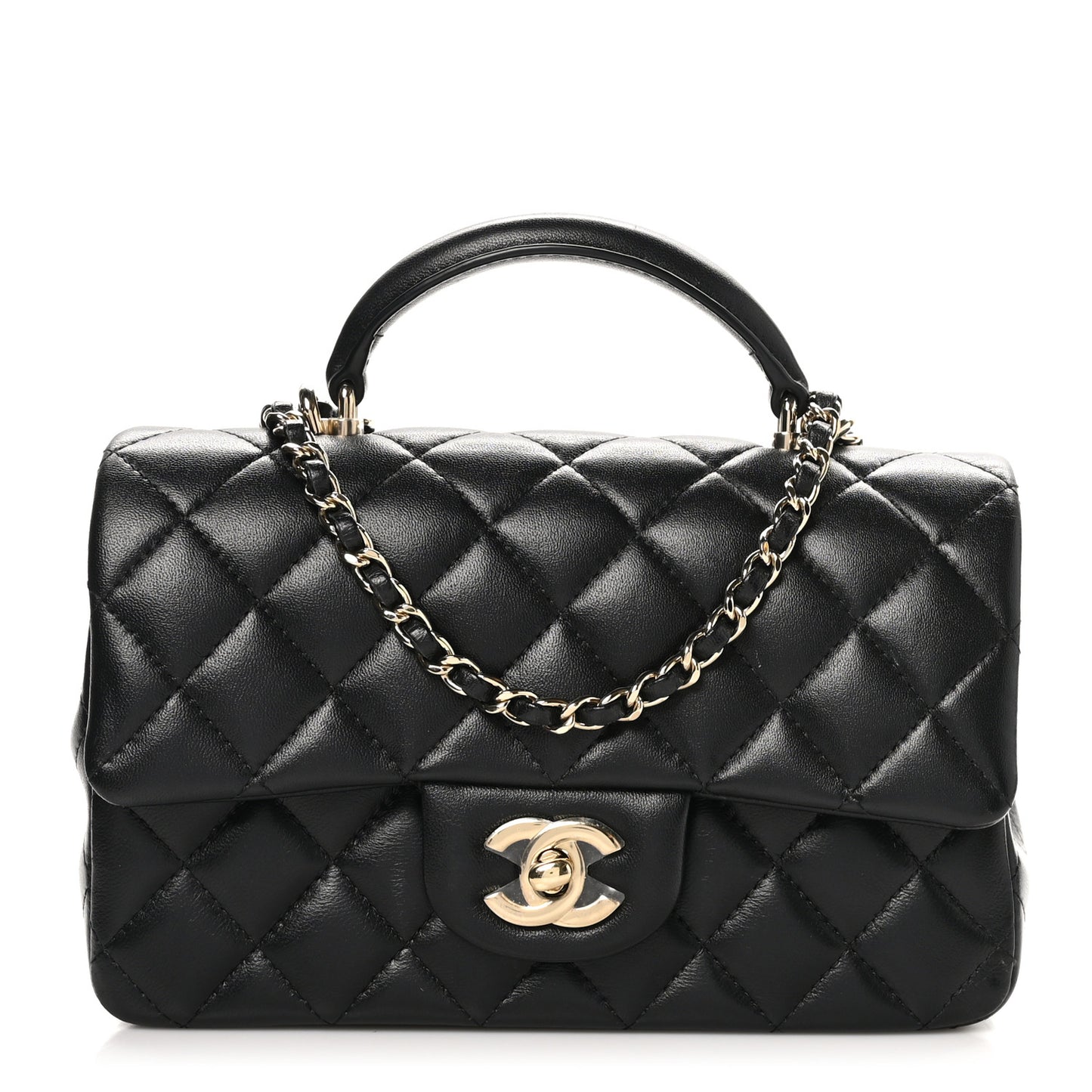 Lambskin Quilted Mini Top Handle Rectangular Flap Black