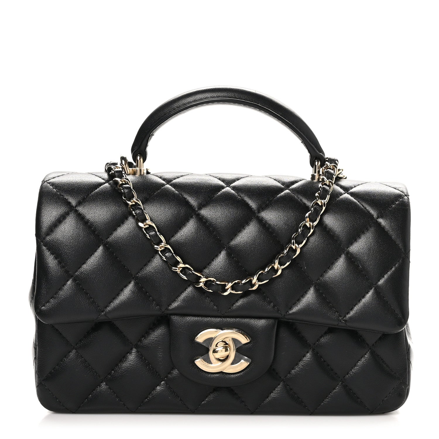 Chanel Lambskin Quilted Mini Top Handle Rectangular Flap Black 1 of 13