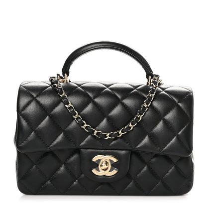 Chanel Lambskin Quilted Mini Top Handle Rectangular Flap Black 1 of 13