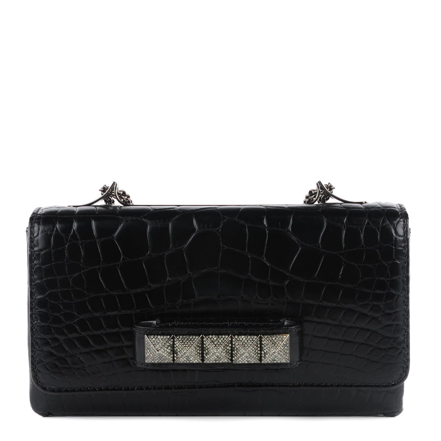 Crocodile Crystal Encrusted Studs Va Va Voom Shoulder Bag Black
