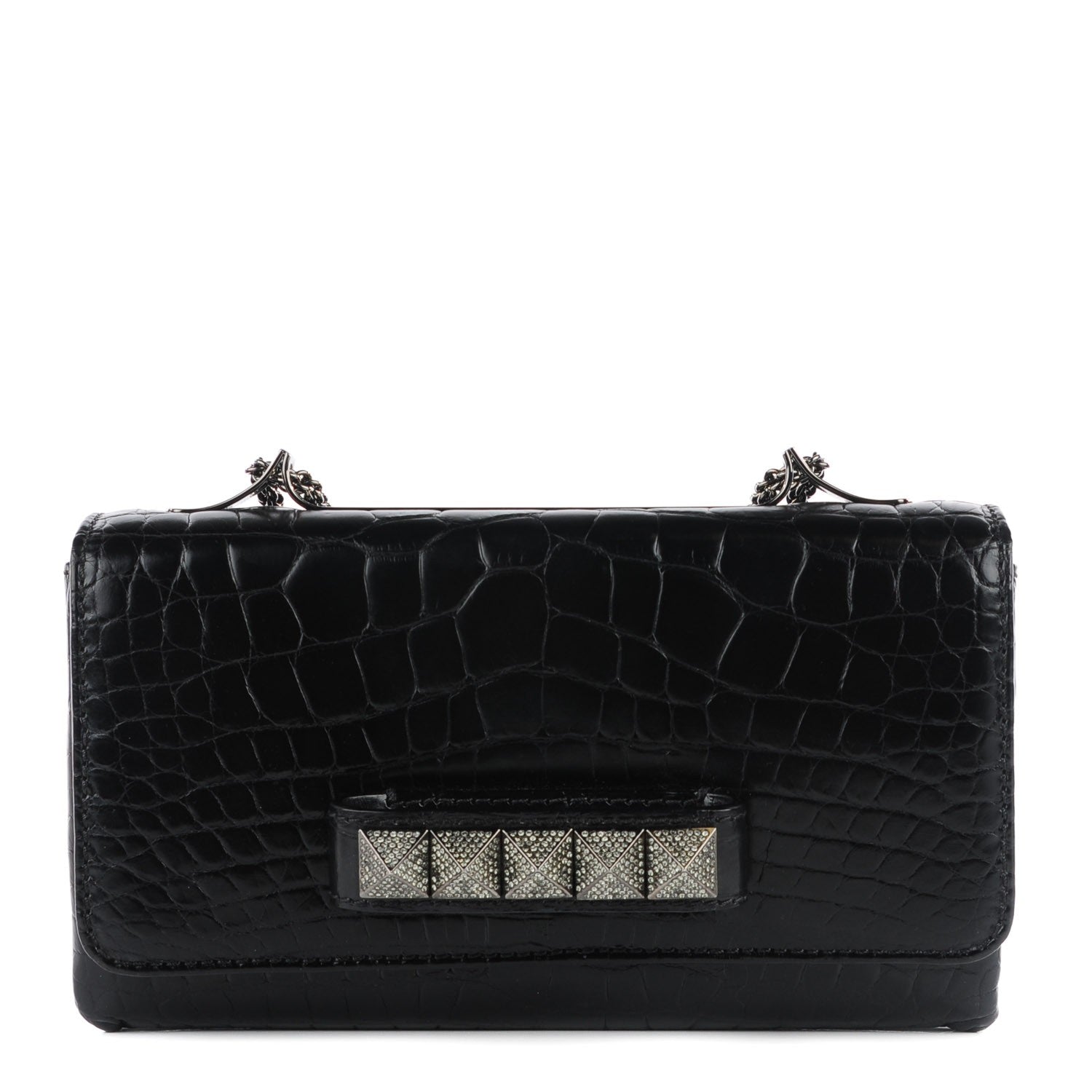 Valentino Garavani Crocodile Crystal Encrusted Studs Va Va Voom Shoulder Bag Black 1 of 8