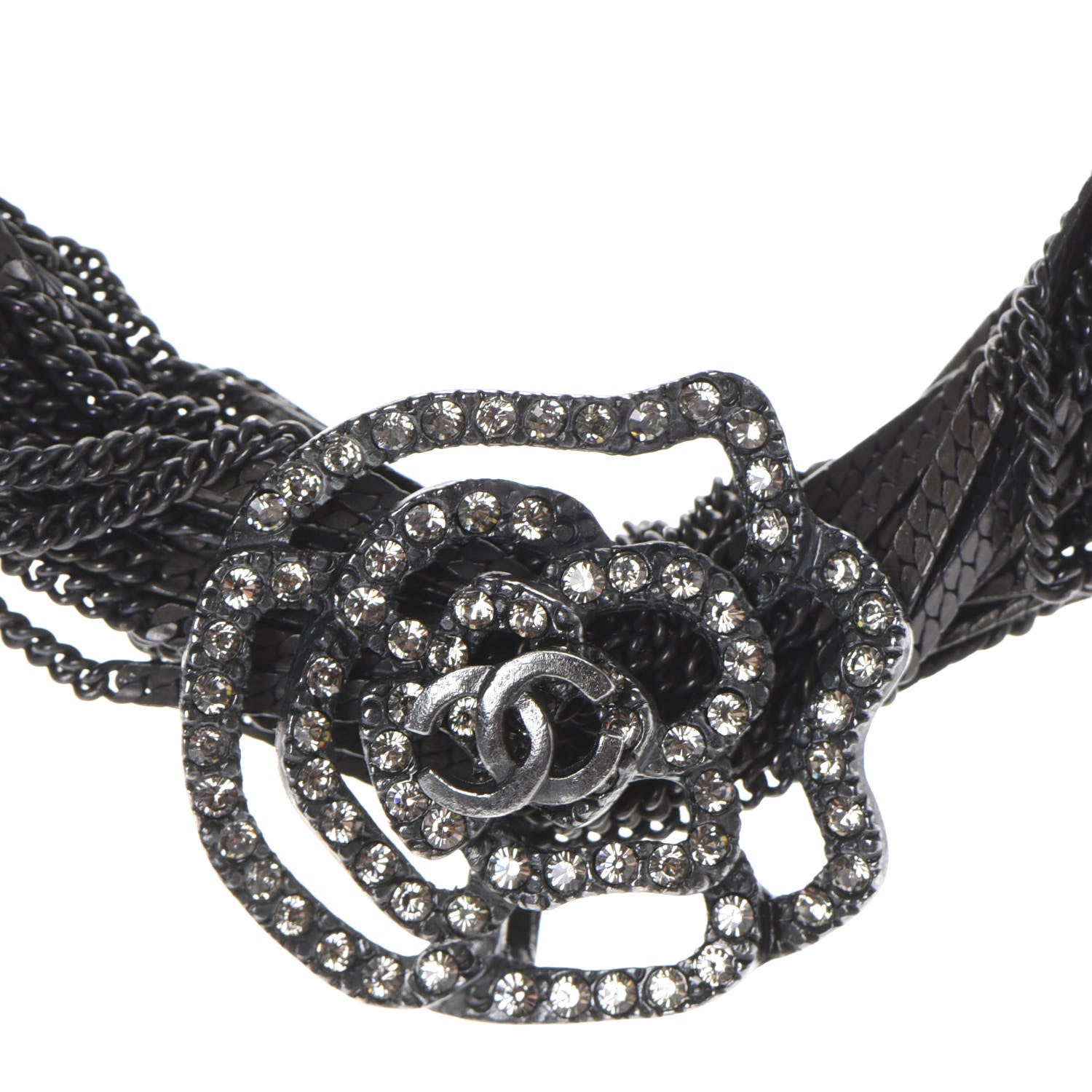 Chanel Ruthenium Crystal CC Camellia Multi Strand Necklace Dark Grey 3 of 5