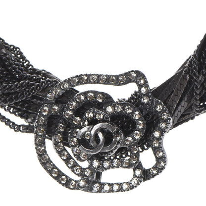 Chanel Ruthenium Crystal CC Camellia Multi Strand Necklace Dark Grey 3 of 5