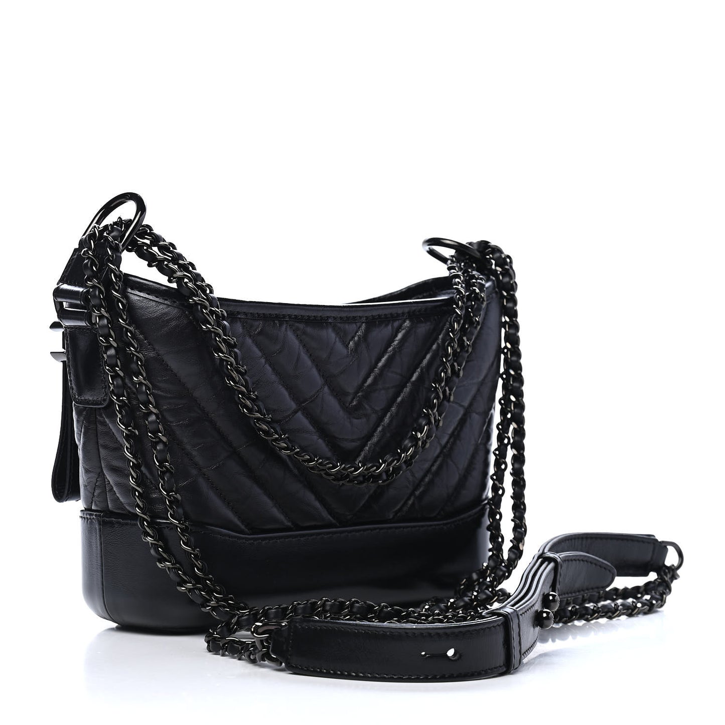 Aged Calfskin Chevron Quilted Small Gabrielle Hobo So Black
