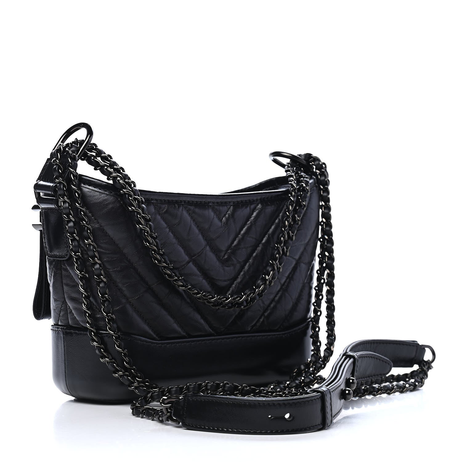 Chanel Aged Calfskin Chevron Quilted Small Gabrielle Hobo So Black 3 of 11