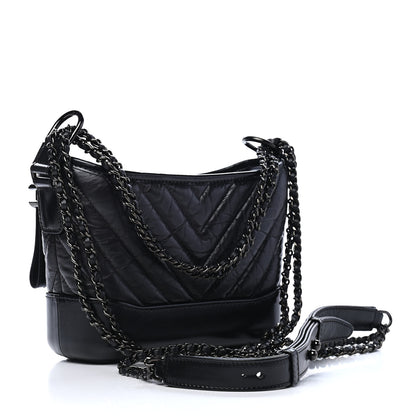 Chanel Aged Calfskin Chevron Quilted Small Gabrielle Hobo So Black 3 of 11