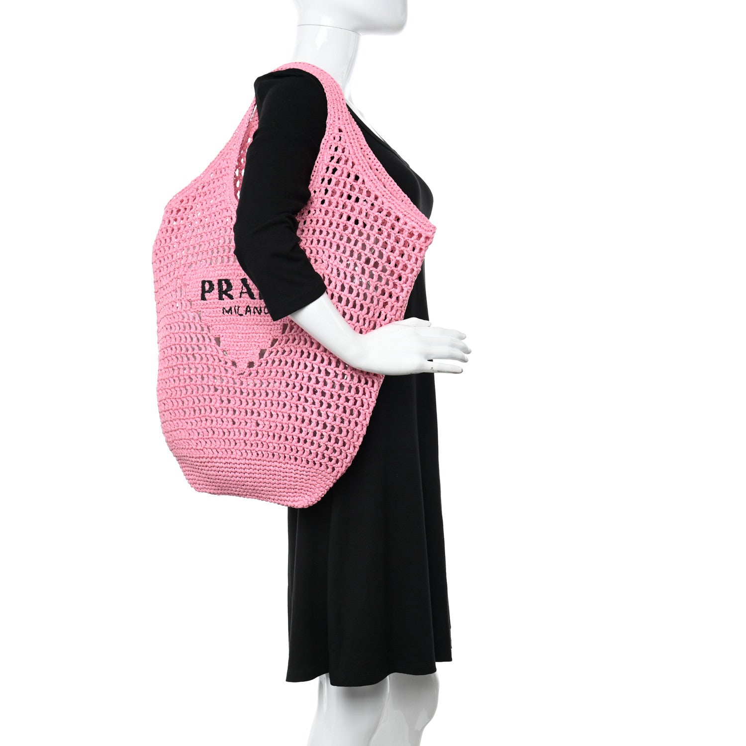 Prada Yarn Raffia Effect Crochet Logo Embroidered Shopping Tote Bag Petalo 2 of 10