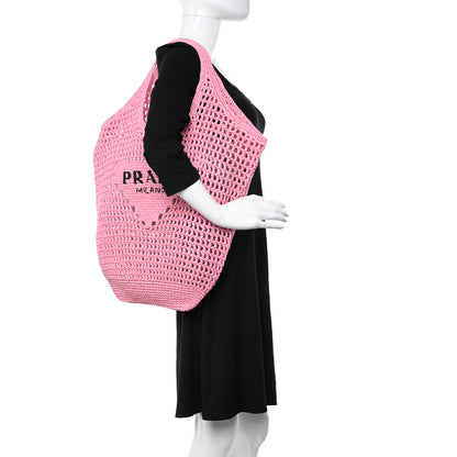 Prada Yarn Raffia Effect Crochet Logo Embroidered Shopping Tote Bag Petalo 2 of 10
