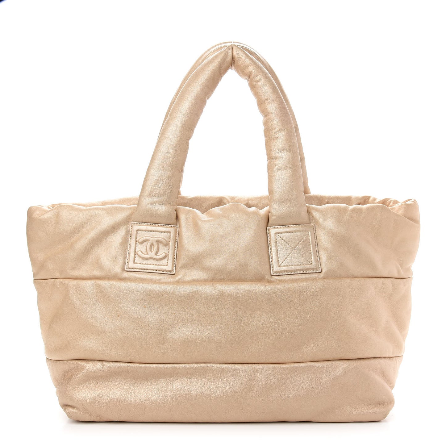 Metallic Lambskin Medium Coco Cocoon Reversible Tote Light Gold