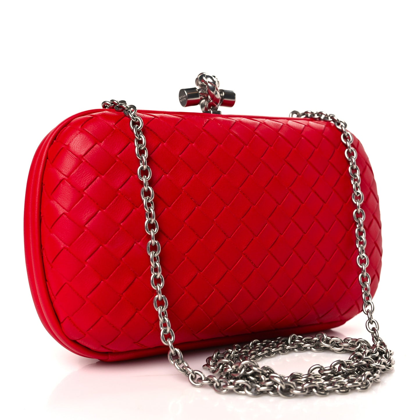 Nappa Intrecciato Chain Knot Clutch China Red