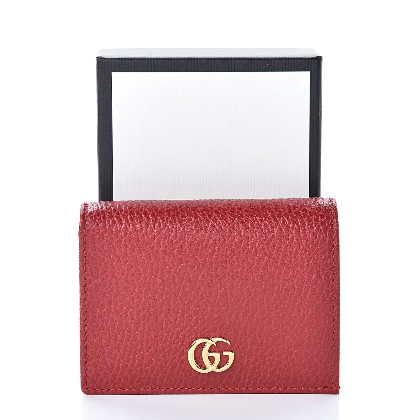 Pebbled Calfskin GG Marmont Card Case Hibiscus Red