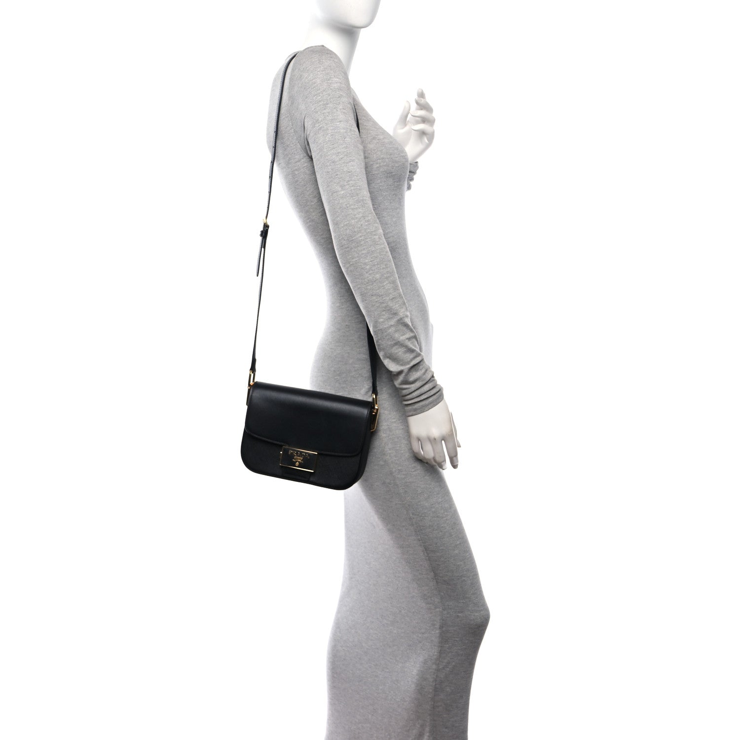 Prada Saffiano Lux Embleme Flap Shoulder Bag Black 2 of 10