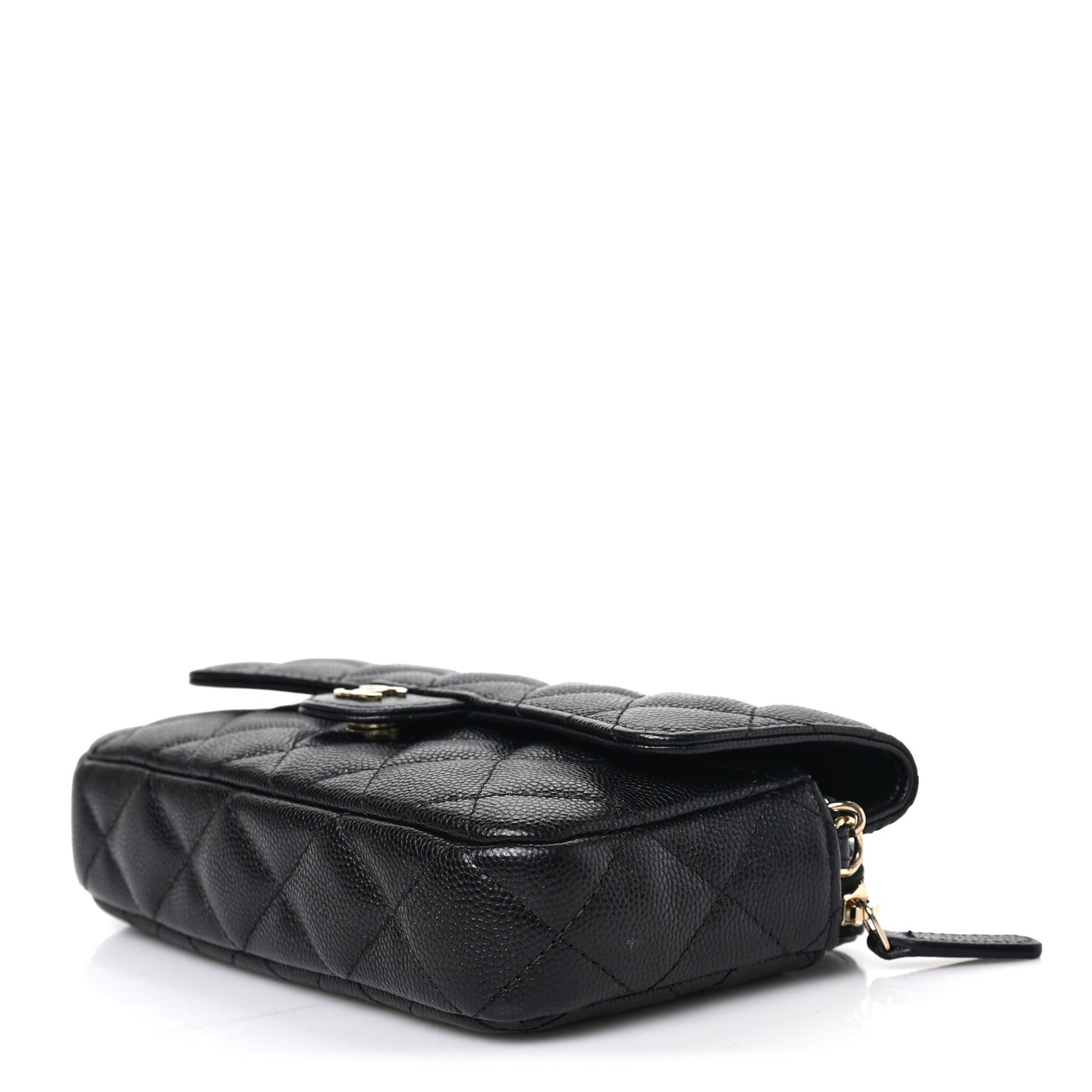 Caviar Quilted Flap Phone Holder With Chain Black