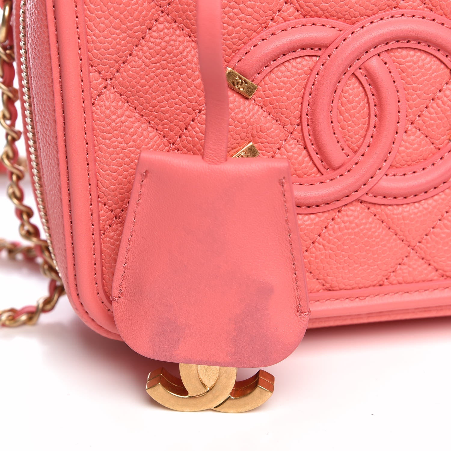 Chanel Caviar Quilted Small CC Filigree Vanity Case Coral 9 of 16