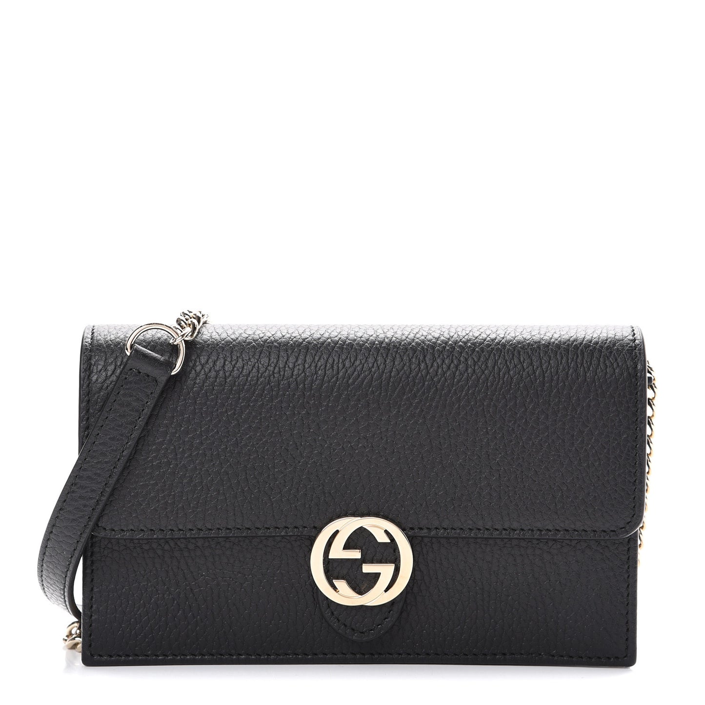 Dollar Calfskin Interlocking G Chain Wallet Black