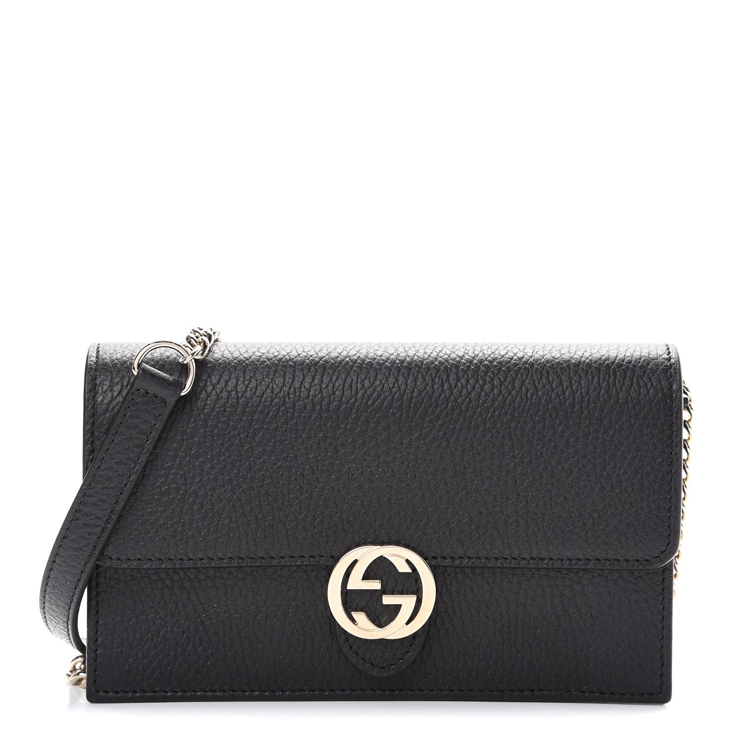 Gucci Dollar Calfskin Interlocking G Chain Wallet Black 1 of 9