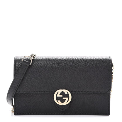 Gucci Dollar Calfskin Interlocking G Chain Wallet Black 1 of 9
