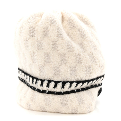 Chanel Cashmere Wool Silk CC Beanie Hat White Grey Black 5 of 8