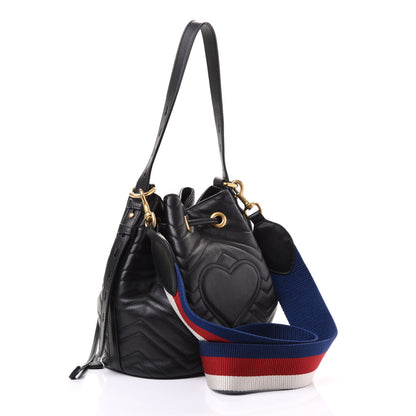 Gucci Calfskin Matelasse Sylvie Web GG Marmont Bucket Bag Black 2 of 11