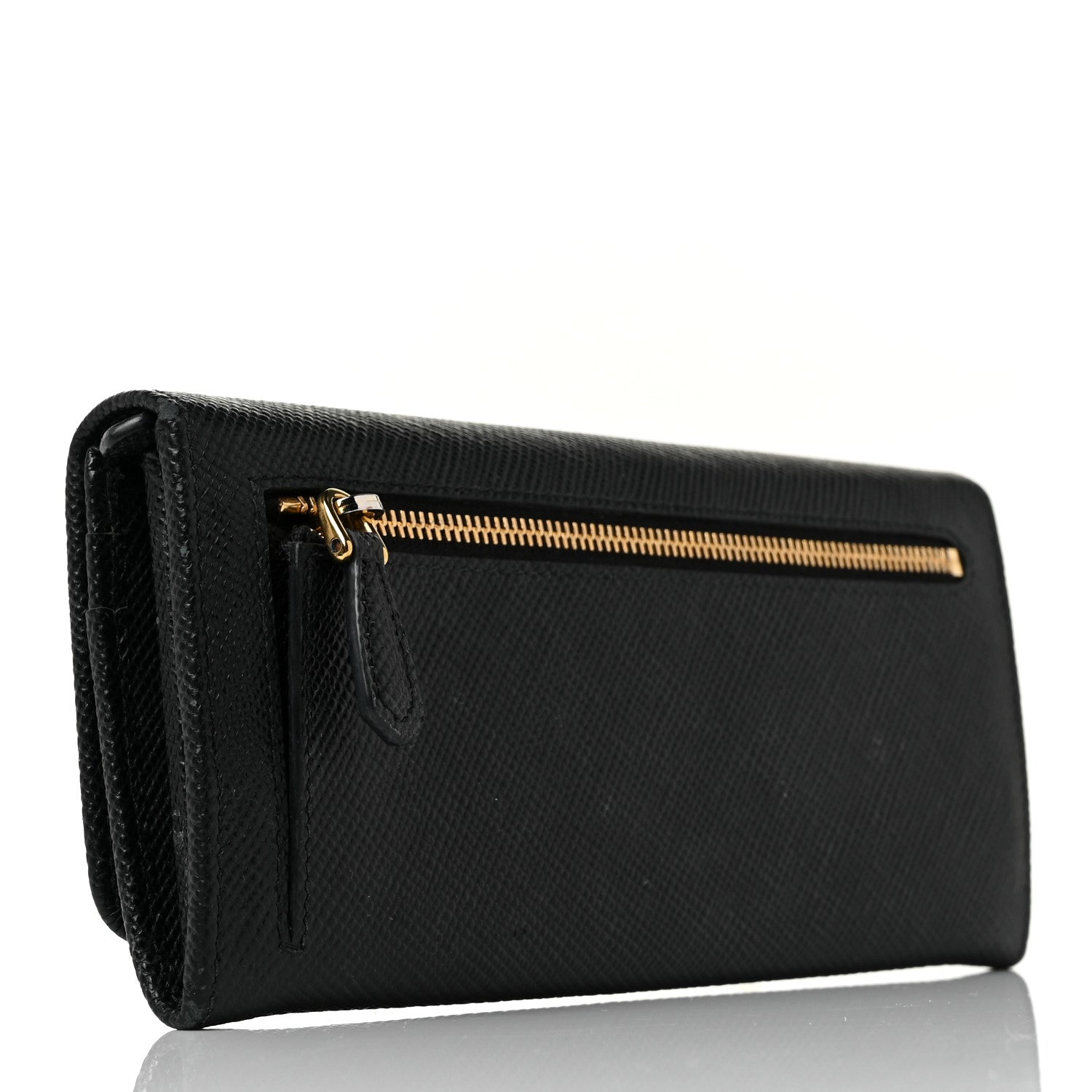 Prada Saffiano Metal Continental Flap Wallet Black 3 of 8