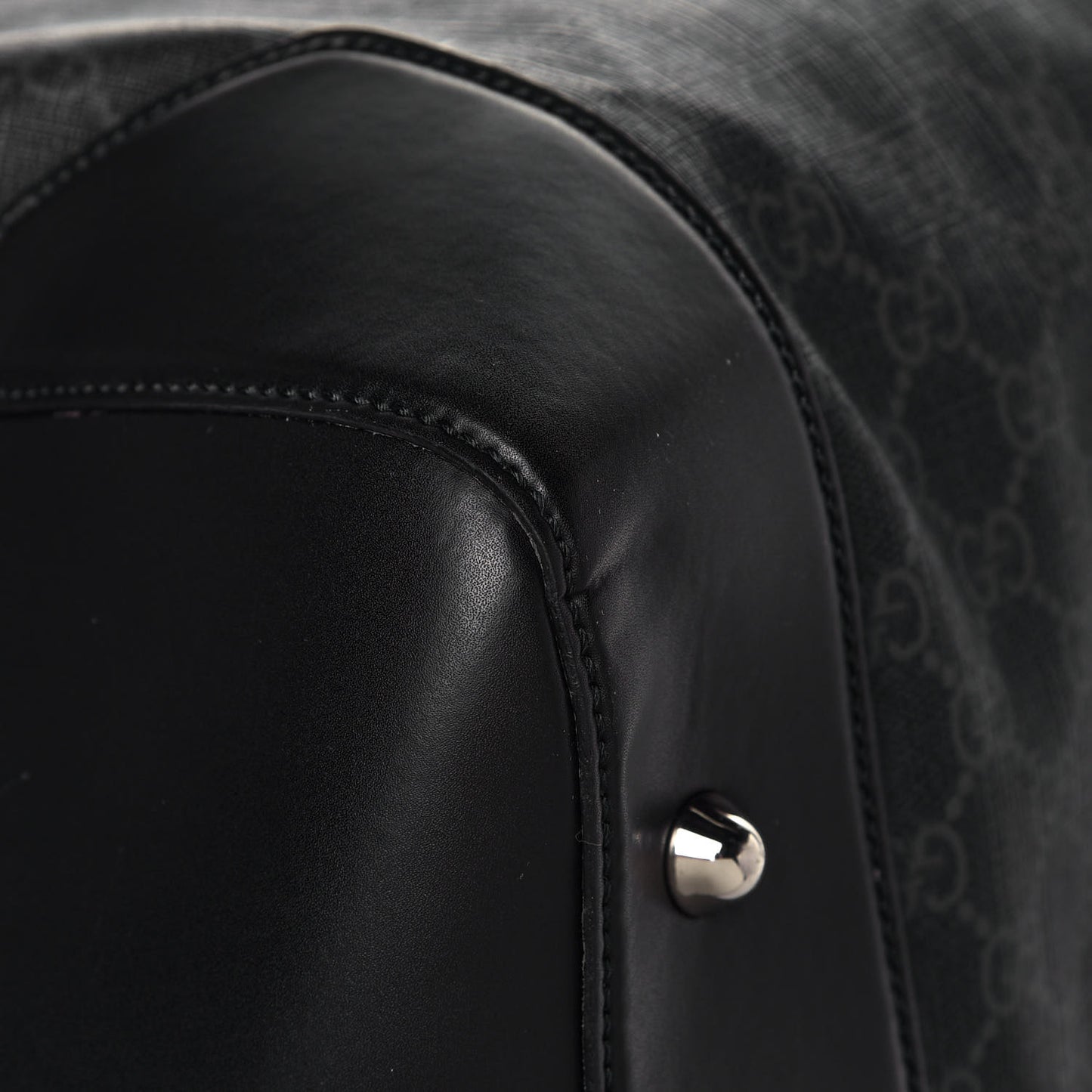 Soft GG Supreme Monogram Appia Calfskin Web Large Carry On Duffle Bag Black Grey