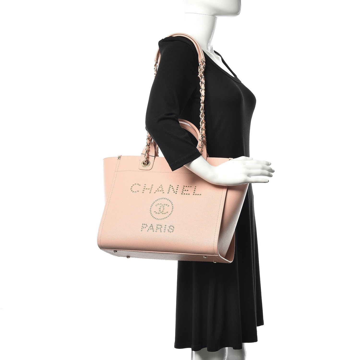 Chanel Caviar Small Studded Deauville Tote Light Pink 2 of 10
