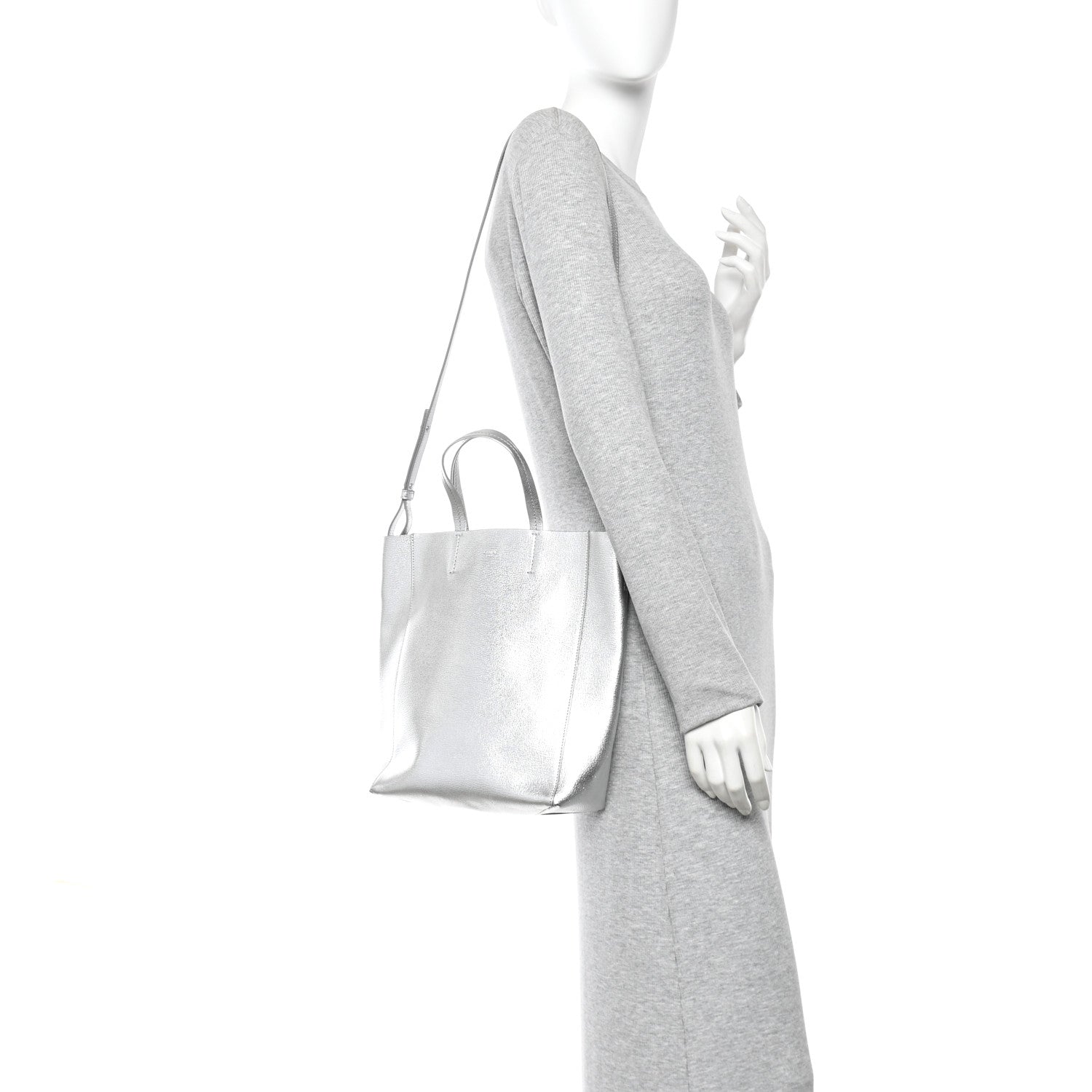 Celine Metallic Grained Calfskin Small Vertical Cabas Silver 2 of 9