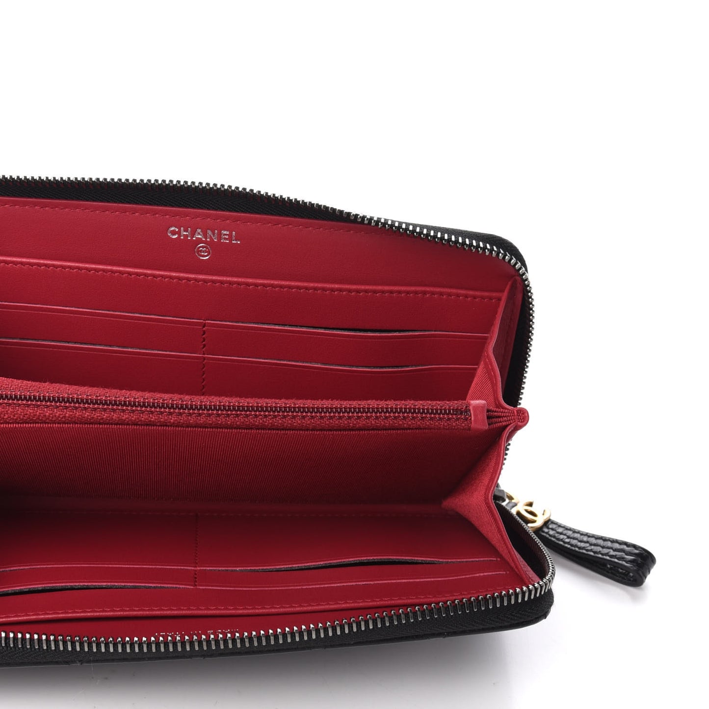 Aged Calfskin Quilted Large Gabrielle Zip Around Wallet Black