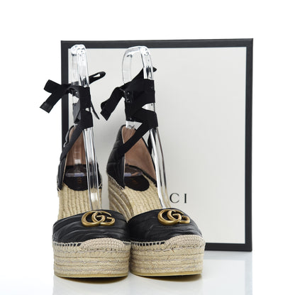 Gucci Nappa Matelasse GG Marmont Ankle Wrap Platform 35/120mm Espadrille Wedges 39.5 Black 8 of 8