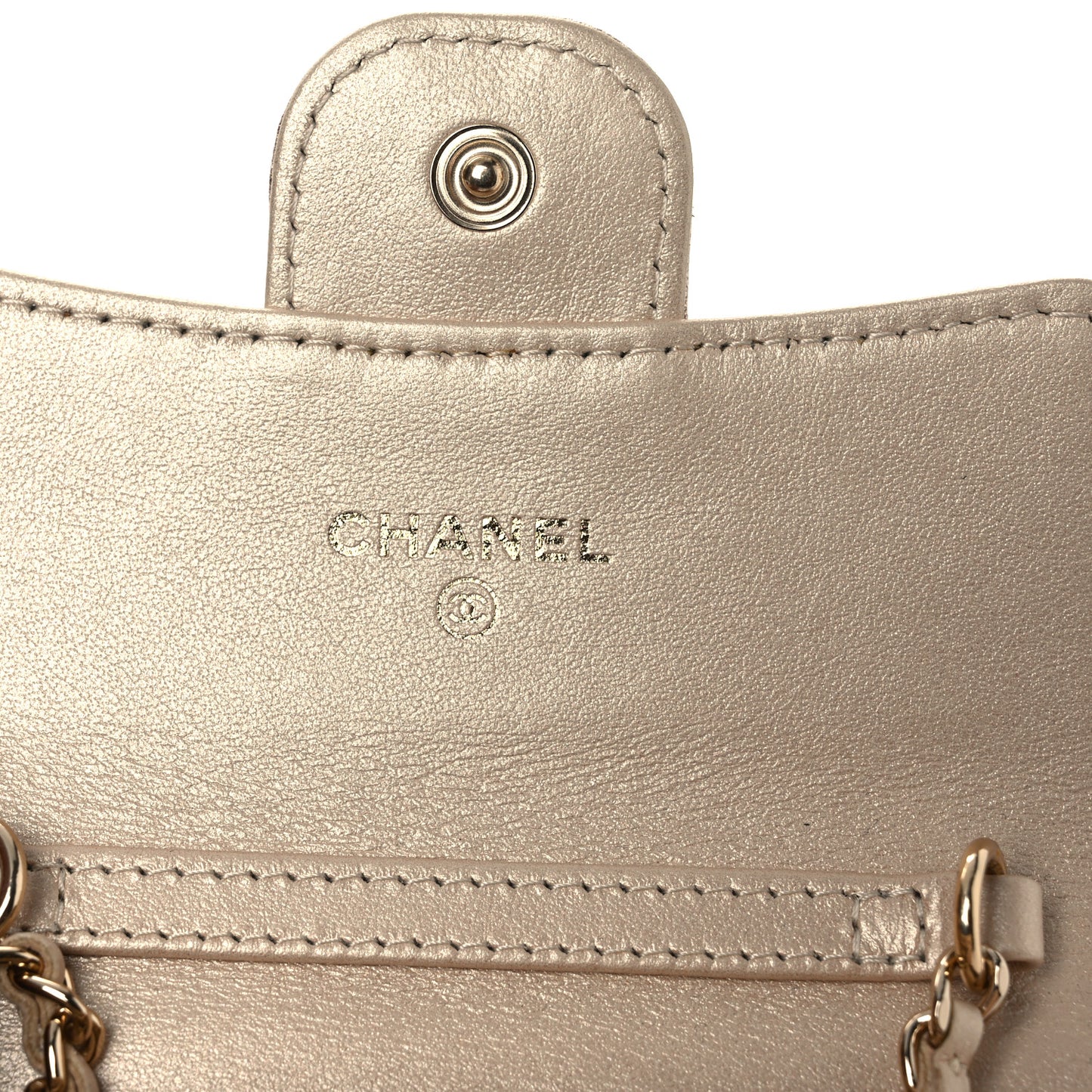 Metallic Lambskin Quilted Flap Card Holder On Chain Gold