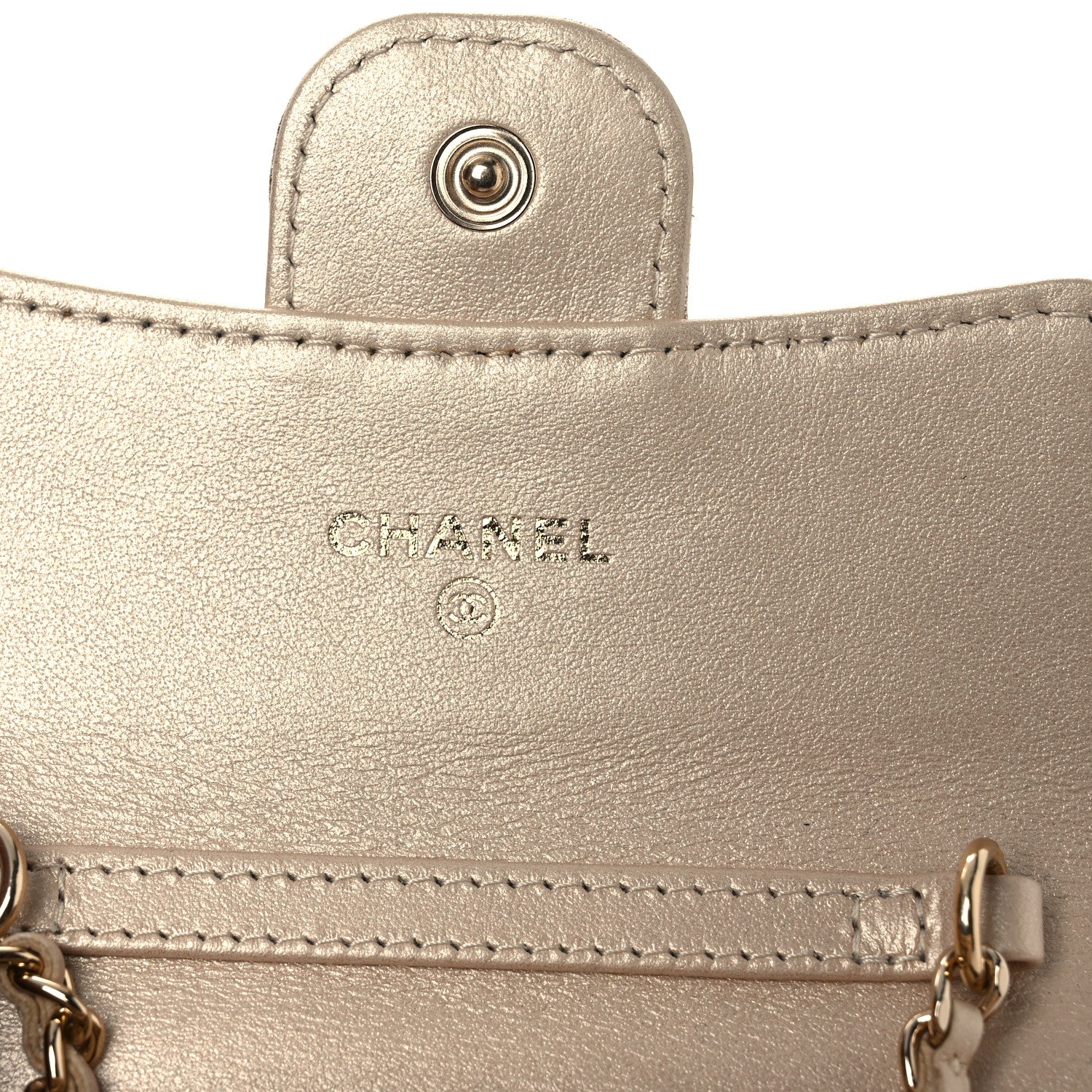 Chanel Metallic Lambskin Quilted Flap Card Holder On Chain Gold 5 of 10