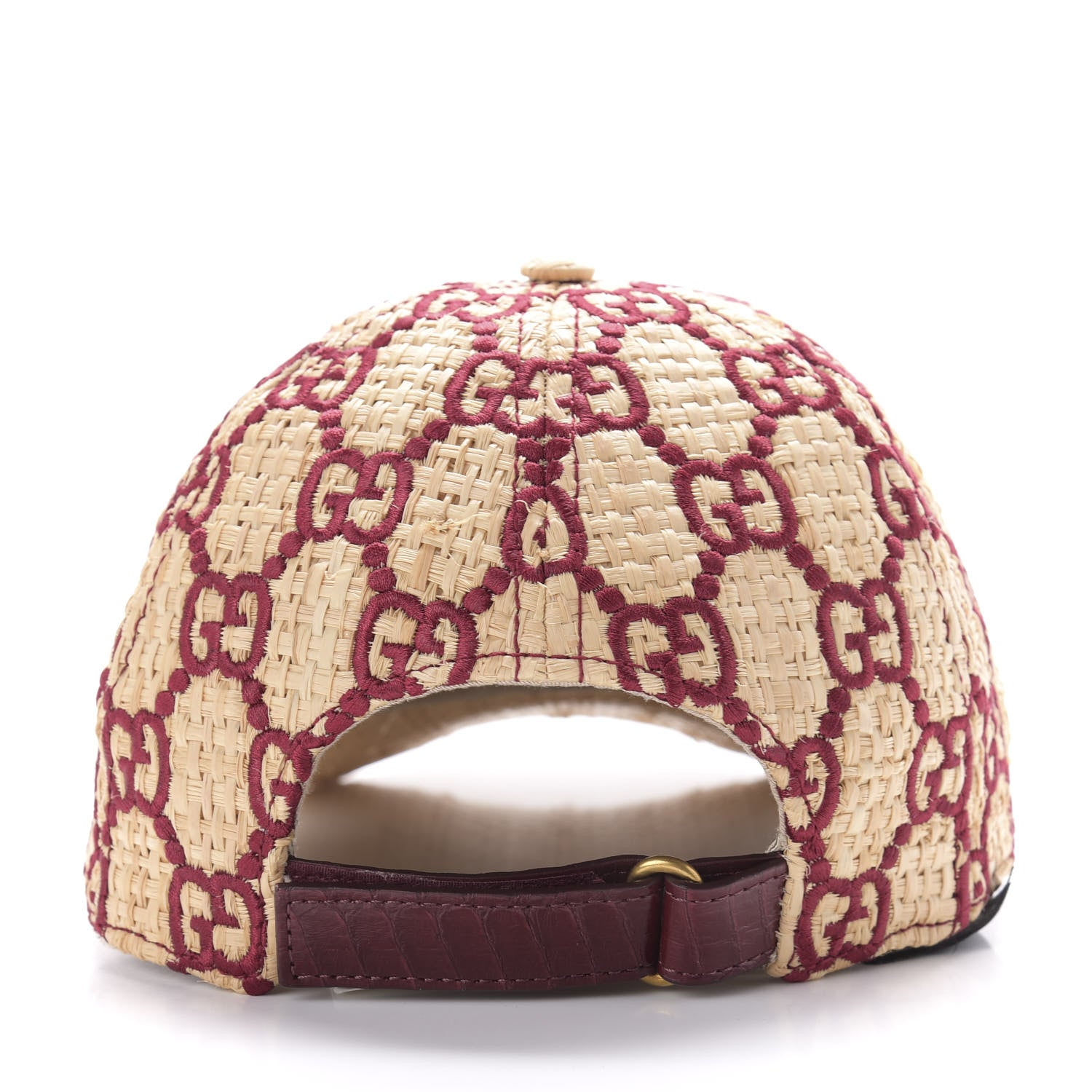 Gucci Raffia GG Monogram Elaphe Embroidered Aisha Baseball Hat XL Ivory Bordeaux 4 of 7