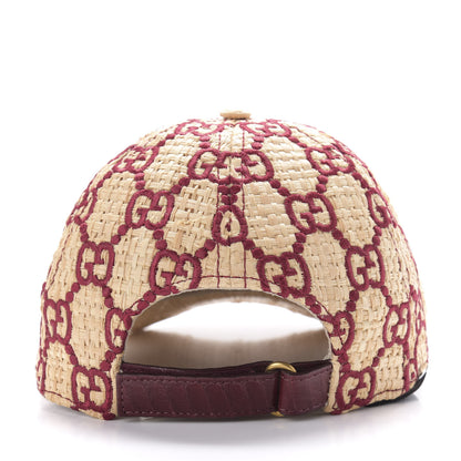 Gucci Raffia GG Monogram Elaphe Embroidered Aisha Baseball Hat XL Ivory Bordeaux 4 of 7