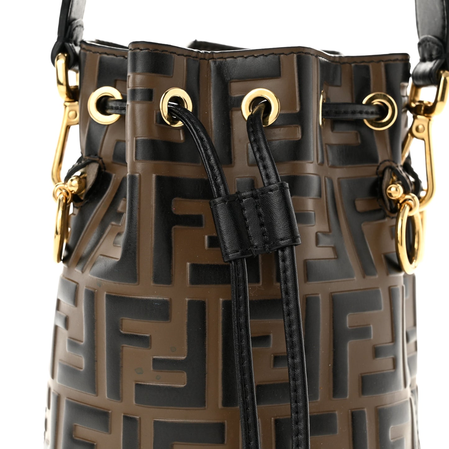 Vitello Liberty F is Fendi Bi-Color FF 1974 Embossed Mini Mon Tresor Bucket Bag Maya Black