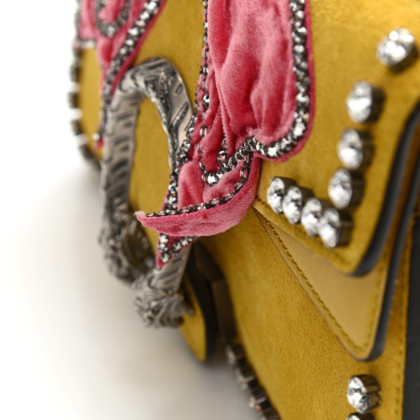 Suede Crystal Bow Embroidered Small Dionysus Shoulder Bag Yellow