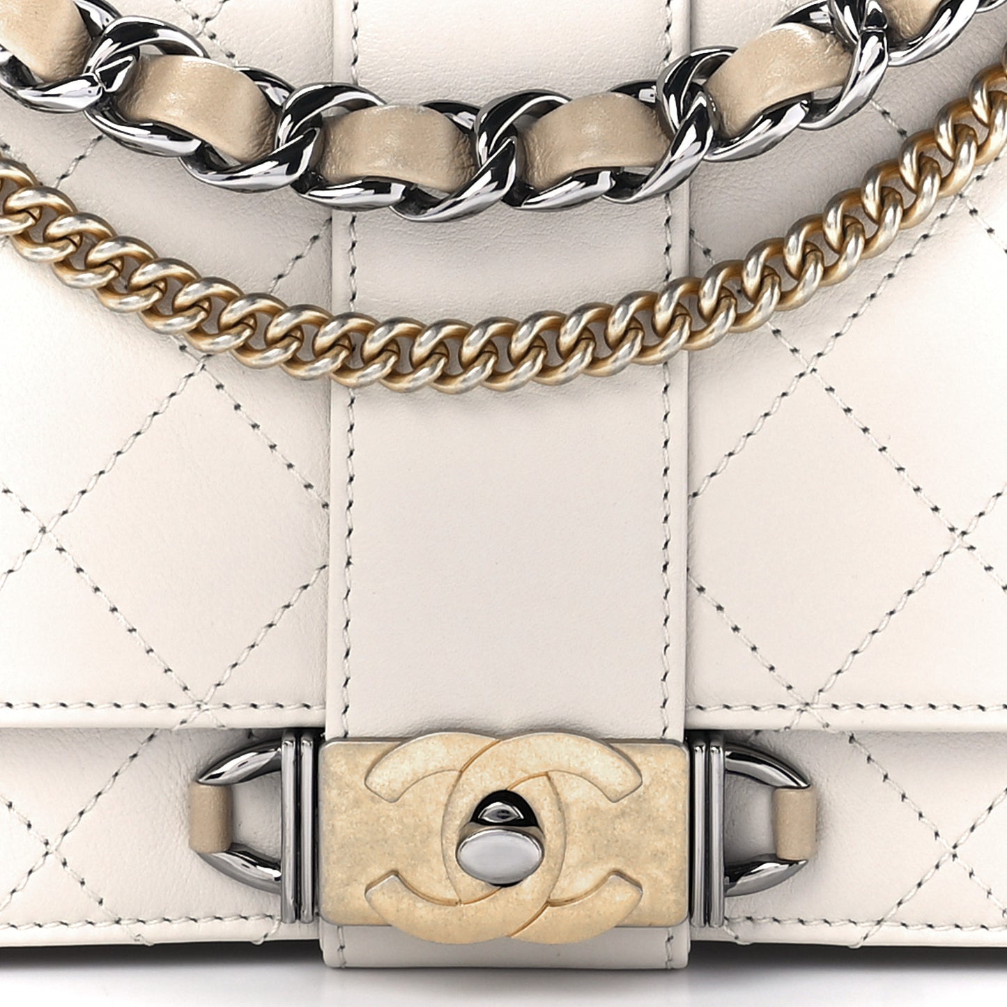 Calfskin Stitched Flap White