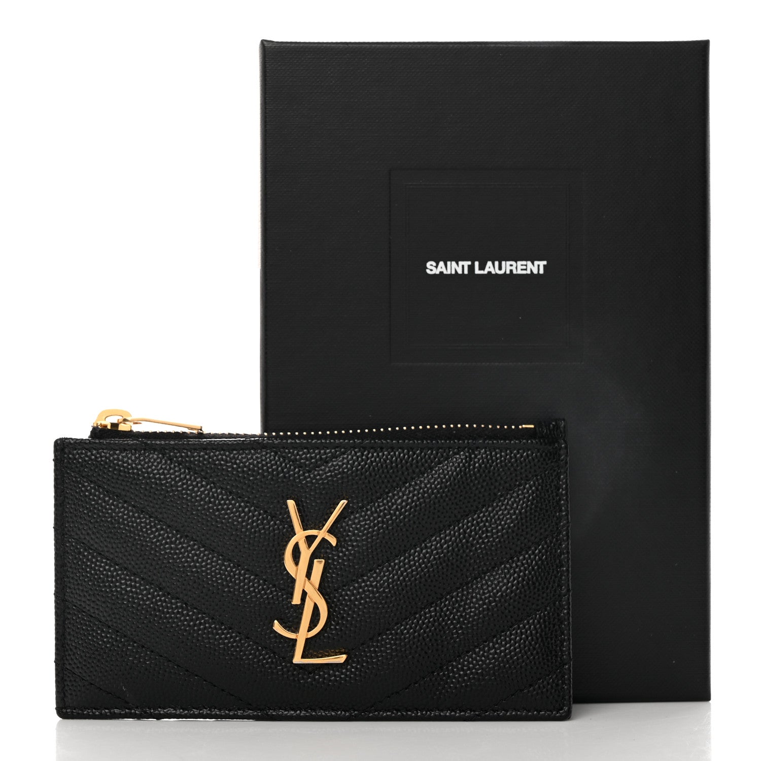 Saint Laurent Monogram Grain de Poudre 5 Fragments Zip Pouch Card Holder Black 8 of 8