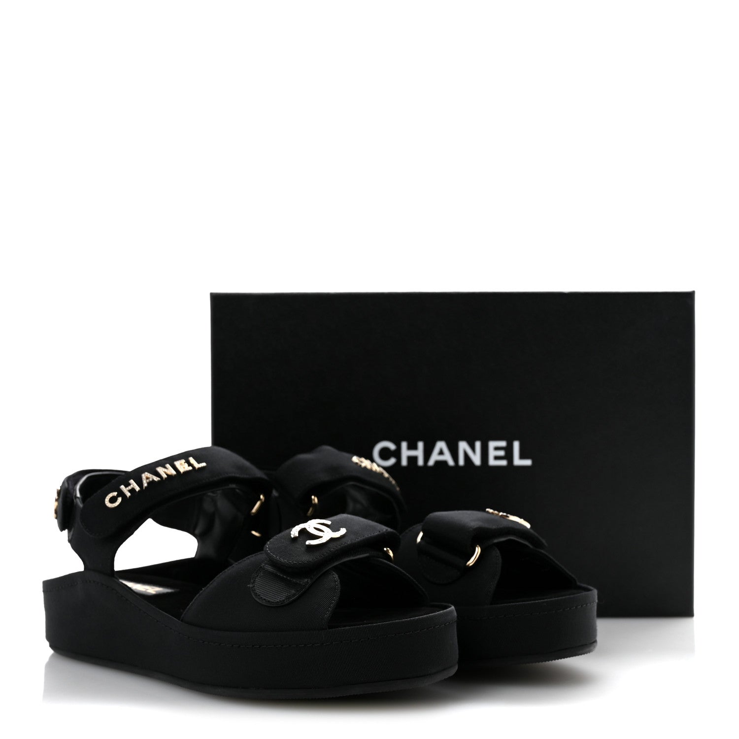 Chanel Grosgrain Crystal Logo Platform Sandals 38 Black 10 of 10