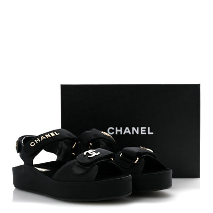 Chanel Grosgrain Crystal Logo Platform Sandals 38 Black 10 of 10